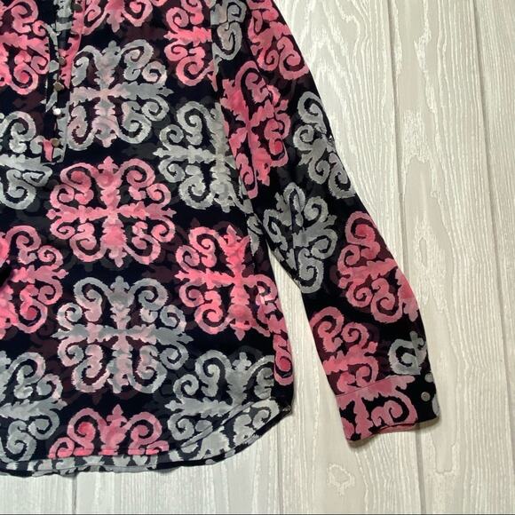 Milly x Banana Republic Women's True Navy Blue & Pink Roll Tab Tunic Top Size 2 - Picture 12 of 12